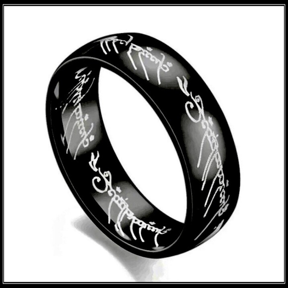 None Other - New Black lotr gold symbols engraved titanium ring